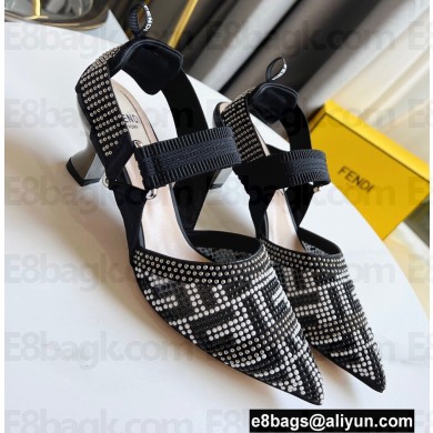 FENDI COLIBRÌ Medium-heel FF Beaded Slingbacks Black 2021