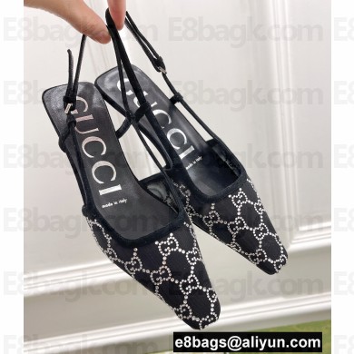 Gucci Heel 4cm GG Slingback Pumps Mesh Black/Crystals 2022