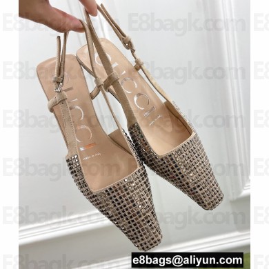 Gucci Heel 4cm Crystals Slingback Pumps Beige 2022