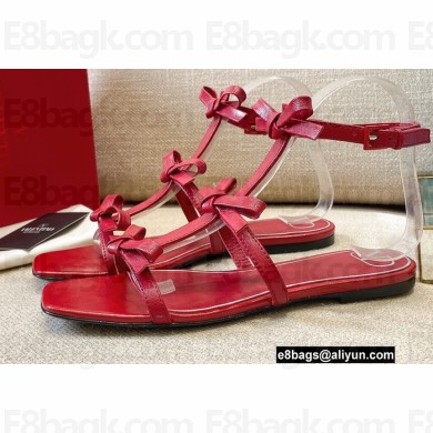 Valentino French Bows Kidskin Flat Sandals Red 2021