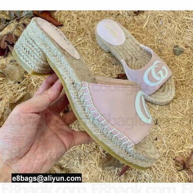 Gucci Heel 6cm Double G Leather Espadrilles Slide Sandals Pastel Pink 2022