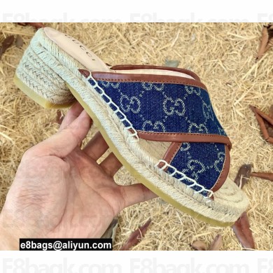 Gucci Heel 6cm GG Espadrilles Slide Sandals Denim Blue 2022