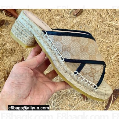 Gucci Heel 6cm GG Canvas Espadrilles Slide Sandals Beige 2022