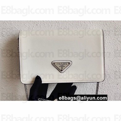 Prada Brushed Leather Shoulder Bag 1BD307 White 2021