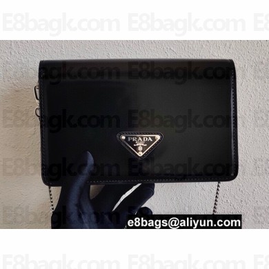 Prada Brushed Leather Shoulder Bag 1BD307 Black 2021
