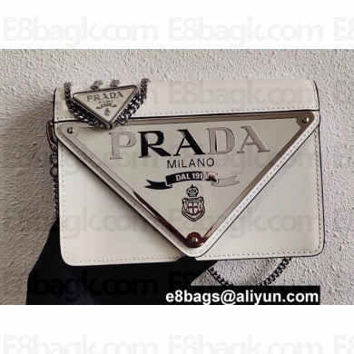 Prada Brushed Leather Shoulder Bag 1BH189 White 2021