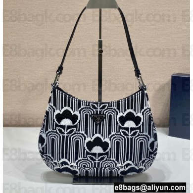 Prada Cleo Jacquard knit and Leather Shoulder Bag 1BC499 Black/White 2021