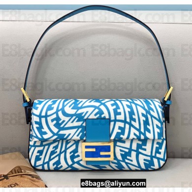 Fendi Medium Baguette 1997 Bag Glazed Canvas FF Vertigo Graphic Print Blue 2021
