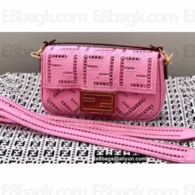 Fendi Mini Baguette Canvas Bag Pink with Embroidery 2021