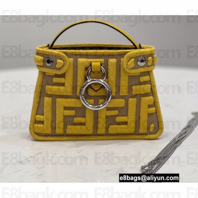 Fendi Nano Peekaboo Bag Charm FF Canvas Yellow 2021