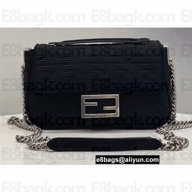 Fendi Medium MIDI Baguette Chain Bag Technical Mesh FF Fabric Black 2021