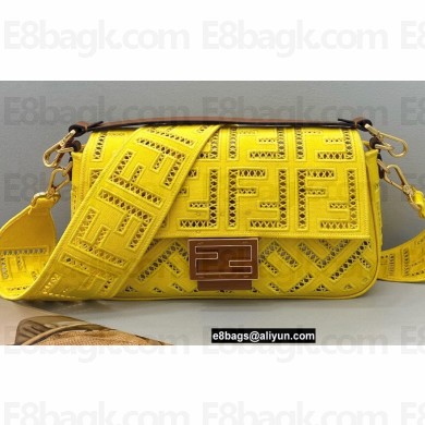 Fendi Medium Baguette Canvas Bag Yellow with Embroidery 2021