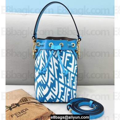 Fendi Mon Tresor Mini Bucket Bag Glazed Canvas FF Vertigo Graphic Print Blue 2021