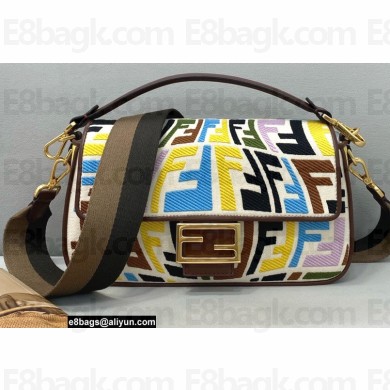 Fendi Medium Baguette Bag Embroidered FF Fish-Eye Canvas Bag Multicolor 2021