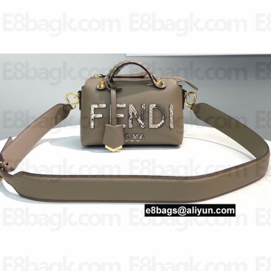 Fendi Python Logo Leather By The Way Mini Boston Bag Gray