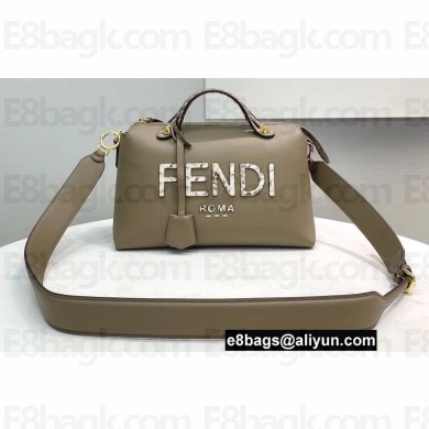 Fendi Python Logo Leather By The Way Medium Boston Bag Gray