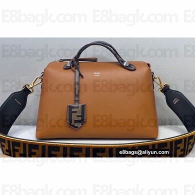 Fendi FF Motif Handle Leather By The Way Medium Boston Bag Brown