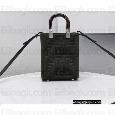 Fendi Technical Mesh FF Fabric Mini Sunshine Shopper Bag Dark Green 2021