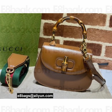 Gucci leather Mini top handle bag with Bamboo 686864 Brown 2021