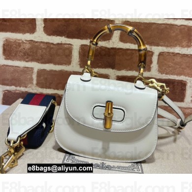 Gucci leather Mini top handle bag with Bamboo 686864 White 2021