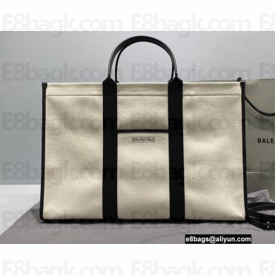 Balenciaga Hardware Large Tote Bag in Cotton Canvas Black/Light Beige 2021