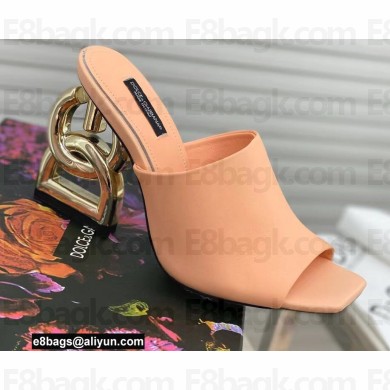 Dolce & Gabbana Heel 9cm Leather Down-padded Mules Nude Pink with DG Pop Heel 2021