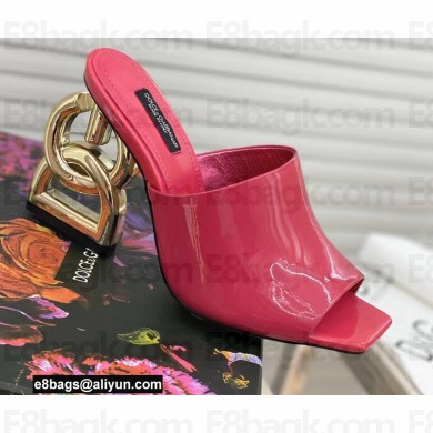 Dolce & Gabbana Heel 9cm Leather Down-padded Mules Patent Fuchsia with DG Pop Heel 2021