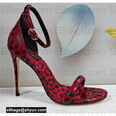 Dolce & Gabbana Heel 10.5cm Patent Leather Sandals Leopard-print Red 2021