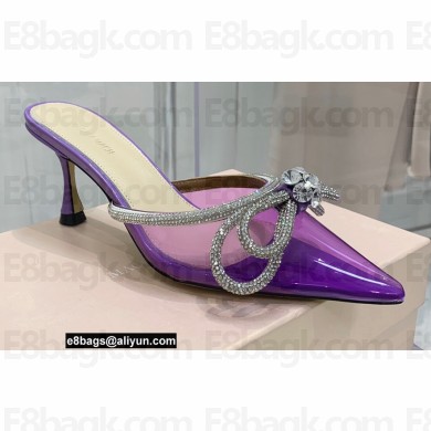 Mach & Mach Heel 6.5cm Double Bow Mules PVC Purple 2021