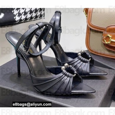 Saint Laurent Heel 10.5cm Pleated Leather Sandals Black 2021
