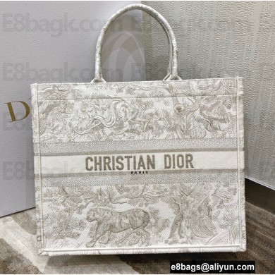 Dior Book Tote Bag in Toile de Jouy Reverse Embroidery Gray 2021