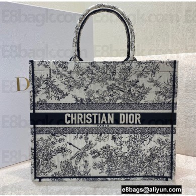 Dior Book Tote Bag in Toile de Jouy Flowers Embroidery 2021
