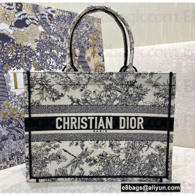 Dior Small Book Tote Bag in Toile de Jouy Flowers Embroidery 2021
