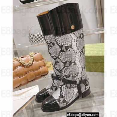 Gucci Knee-high Boots with Harness Python Pattern Gray 2022
