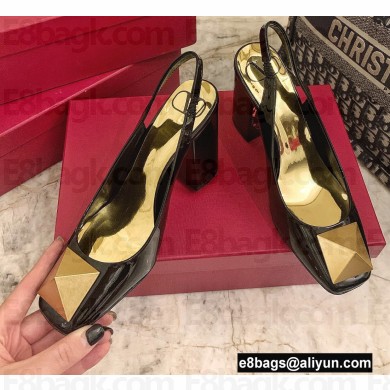 Valentino Heel 9cm ONE STUD Slingbacks in Patent Leather Black 2022