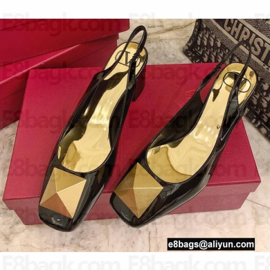 Valentino Heel 6cm ONE STUD Slingbacks in Patent Leather Black 2022