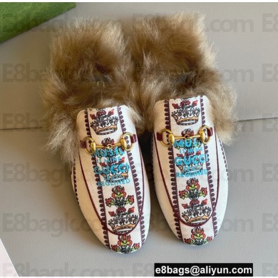 Gucci Wool Fur Horsebit Princetown Slippers 100 Flower and Crown 2022