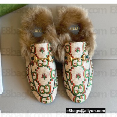 Gucci Wool Fur Horsebit Princetown Slippers Maxi GG White 2022