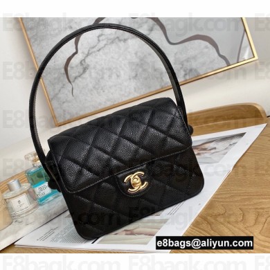 Chanel Quilted Flap Bag with Top Handle Caviar Leather Black 2022