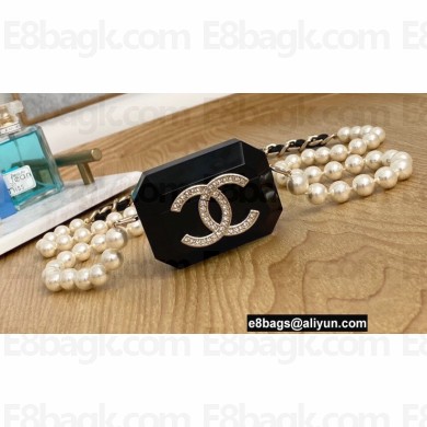 Chanel Resin Glass Pearls Crystal Airpods Case Necklace Bag Black 2022