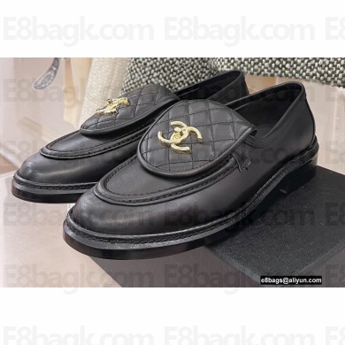 Chanel Heel 3cm Quilting CC Logo Loafers G36646 Black 2022