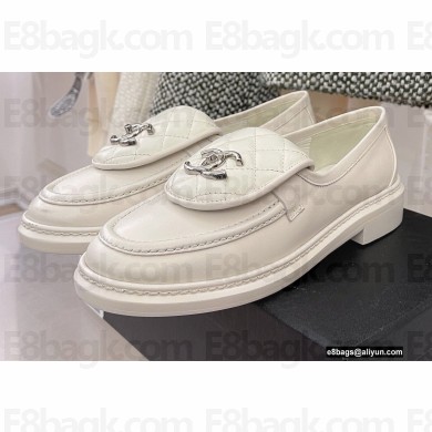 Chanel Heel 3cm Quilting CC Logo Loafers G36646 White 2022