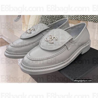 Chanel Heel 3cm Quilting CC Logo Loafers G36646 Gray 2022