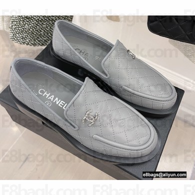Chanel Heel 4cm Quilting CC Loafers Gray 2022