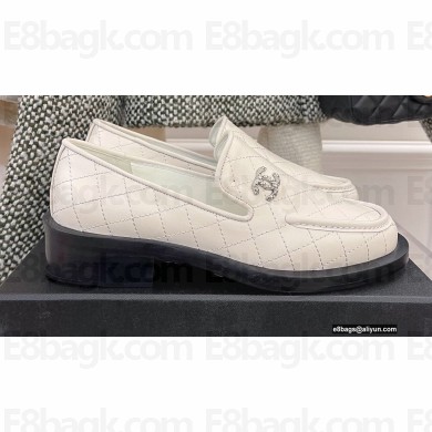Chanel Heel 4cm Quilting CC Loafers White 2022