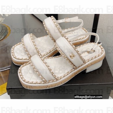 Chanel Heel 3cm Platform 2cm Lambskin Chain Around Sandals G38489 White 2022