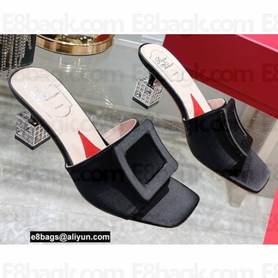 Roger Vivier Heel 7cm Cube Strass Heel Mules Satin Black 2022