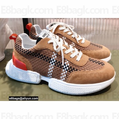 Hermes Calfskin And Hand-braided Canvas Drift Sneakers Brown 2022