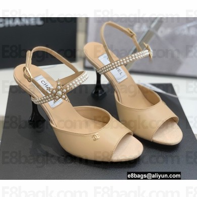 Chanel Heel 8cm Pearls and Stars Sandals Beige Spring 2022