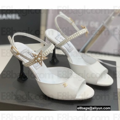Chanel Heel 8cm Pearls and Stars Sandals White Spring 2022